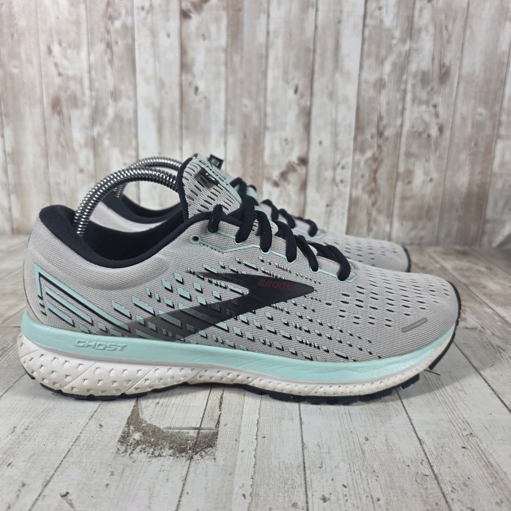 Brooks Ghost 13 Womens Running Shoes Grey Aqua 1203381B073 Size 9.5 Medium B
